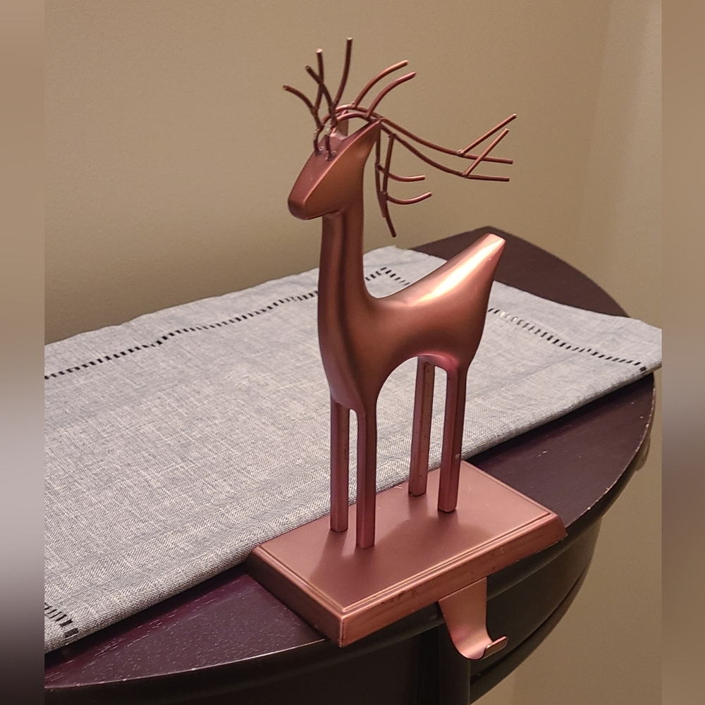Vintage heavy metal reindeer Christmas stocking holder 9.5"